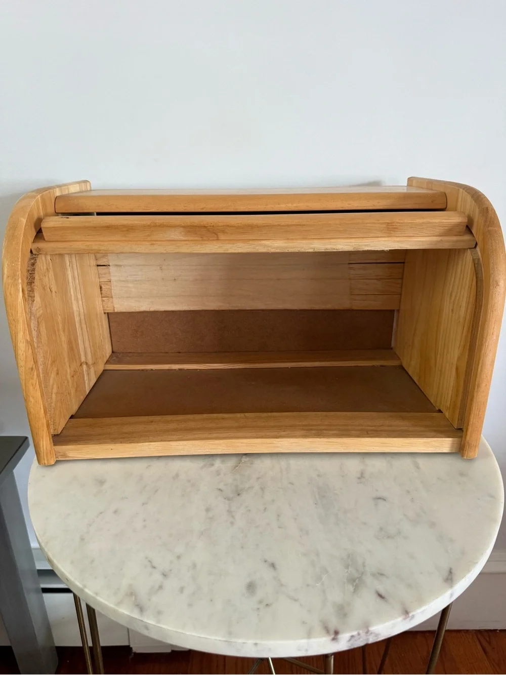 Vintage Oak Wooden Roll Top Bread Box Keeper Farmhouse Country Granny Cottage